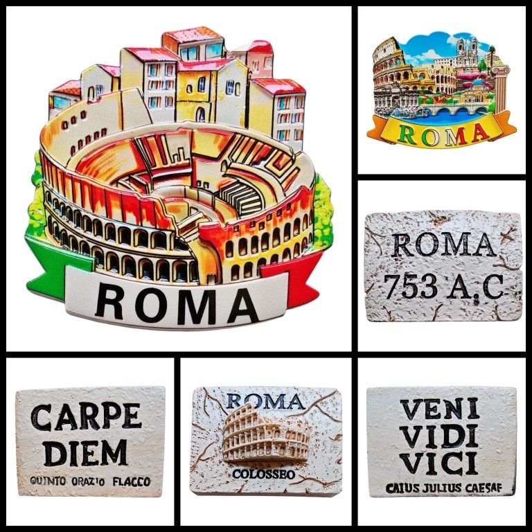 COMPOSIZIONE "23Y" - 6 PEZZI DI CALAMITE MAGNETI PER FRIGO SOUVENIR "SAPIENTIA LATINE" ROMA ITALIA 