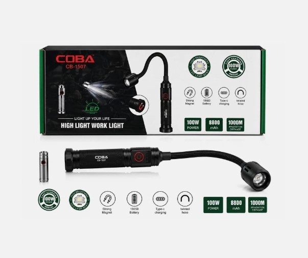 COBA FARO DA LAVORO MAGNETIZZATO ZOOM COLLO FLESSIBILE 100W 8800mAh CB-1507  