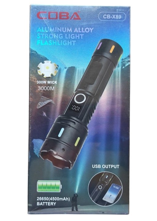 COBA TORCIA RICARICABILE IN ALLUMINIO 300W WICK 3000M 4500mAh + USB OUTPUT 