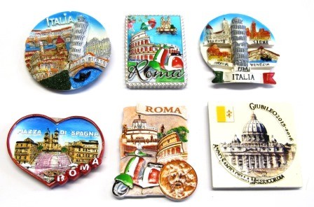 COMPOSIZIONE 1A - 6 PEZZI DI CALAMITE Magnete PER Frigo SOUVENIR DI ROMA Souvenir From Italy Rome