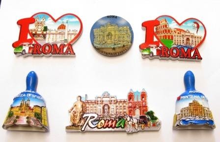 COMPOSIZIONE 3C - 6 PEZZI DI CALAMITE Magnete PER Frigo SOUVENIR DI ROMA  Souvenir From Italy Rome