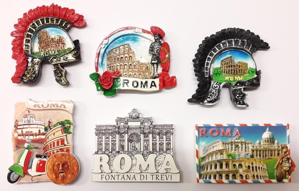 COMPOSIZIONE 6F - 6 PEZZI DI CALAMITE Magnete PER Frigo SOUVENIR DI ROMA  Souvenir From Italy Rome