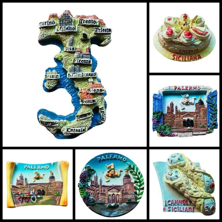 COMPOSIZIONE "7G" - 6 PEZZI DI CALAMITE MAGNETI PER Frigo SOUVENIR DI SICILIA  Souvenir From Italy Sicily
