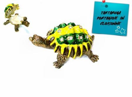 TARTARUGA BIG SIZE PORTAFORTUNA COFANETTO PORTAGIOIE IN CLOISONNE ARTIGIANALE. 