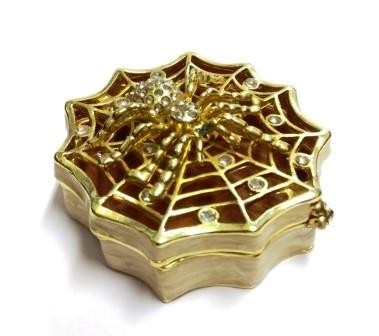 COFANETTO BOMBONIERA PORTAGIOIE IN CLOISONNE SMALTATO PORTAFORTUNA RAGNO SU TELA