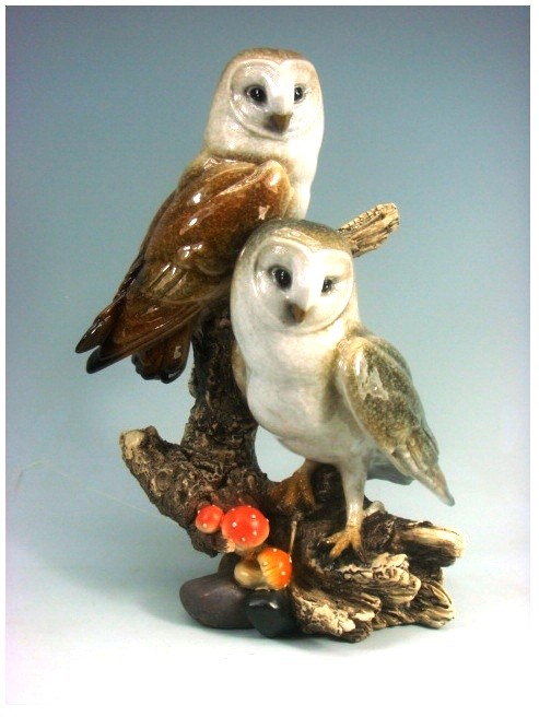 BOMBONIERA STATUETTA RESINA COPPIA BARBAGIANNI OWL PORTAFORTUNA H:25
