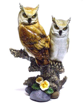 COPPIA GUFETTI BOMBONIERA STATUETTA RESINA GUFO OWL PORTAFORTUNA  H:26Cm