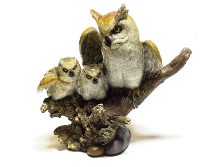 FAMIGLIA GUFETTI BOMBONIERA STATUETTA RESINA GUFO OWL PORTAFORTUNA  H:22Cm