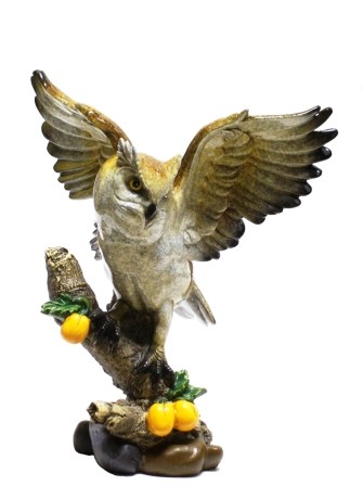 SPLENDIDO  GUFETTO BOMBONIERA STATUETTA RESINA GUFO SU RAMO OWL PORTAFORTUNA  H:20Cm