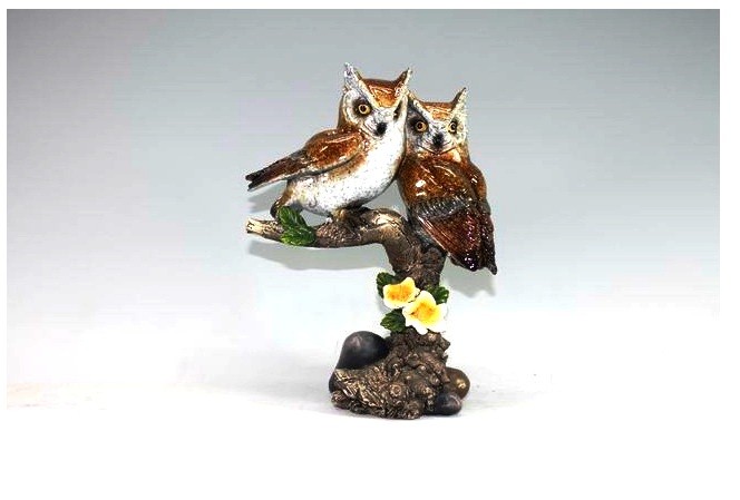 SPLENDIDA COPPIA DI GUFETTI BOMBONIERA STATUETTA RESINA GUFO OWL PORTAFORTUNA  H:22.5Cm