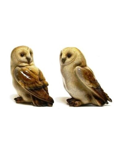 SET DI 2 BARBAGIANNI IN RESINA SMALTATA DA COLLEZIONE  BOMBONIERA GUFO OWL PORTAFORTUNA  H:8Cm