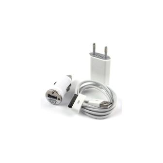 Kit 3 in1 Cavo Dati - Caricabatteria AC DC Compatibile iPhone4 /4S