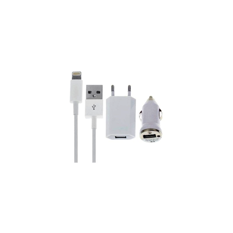 Kit 3 in 1 Charger Caricabatteria da Parete da Auto 1A Cavo iPhone 5/6/s