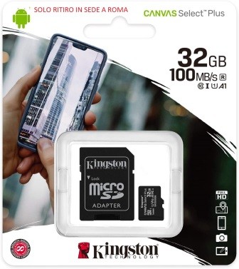 SCHEDA MICRO SD CON ADATTATORE SD KINGSTON 32 GB CL10 CANVAS SELECT PLUS