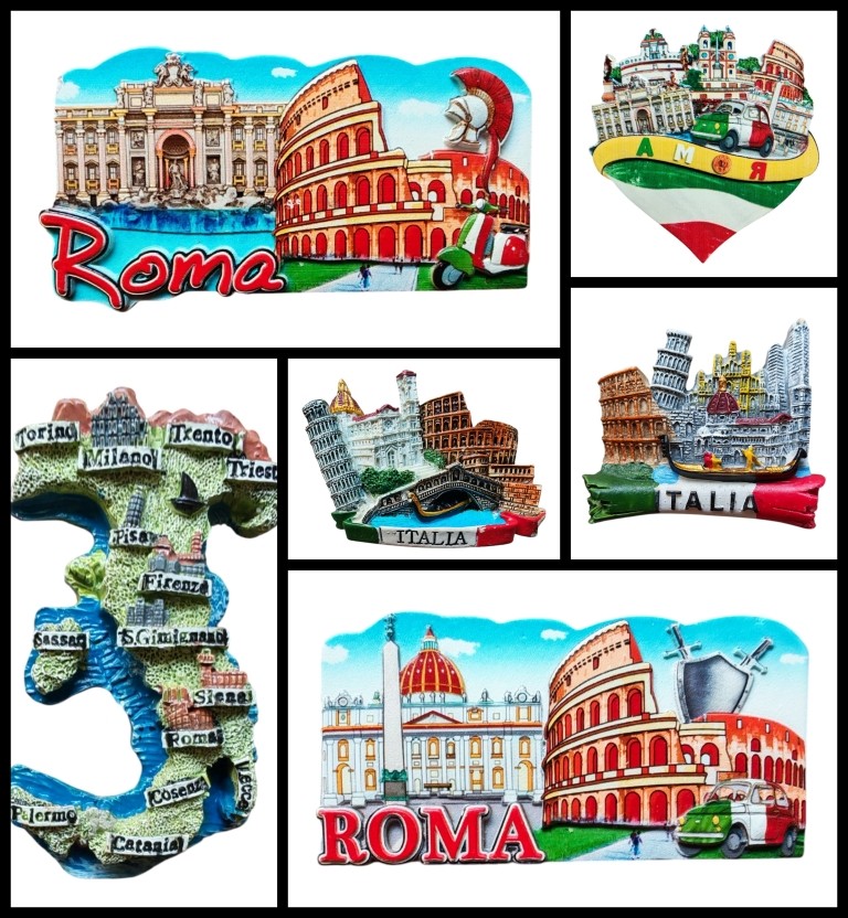 COMPOSIZIONE 2B - 6 PEZZI DI CALAMITE Magnete PER Frigo SOUVENIR DI ROMA Souvenir From Italy Rome