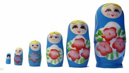 SOUVENIR MATRIOSKA BLU IN LEGNO DIPINTA A MANO 6 PZ