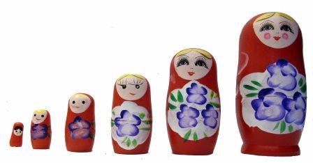 SOUVENIR MATRIOSKA ROSSA IN LEGNO DIPINTA A MANO 6 PZ