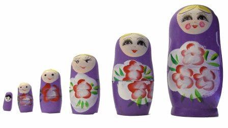 SOUVENIR MATRIOSKA VIOLA IN LEGNO DIPINTA A MANO 6 PZ