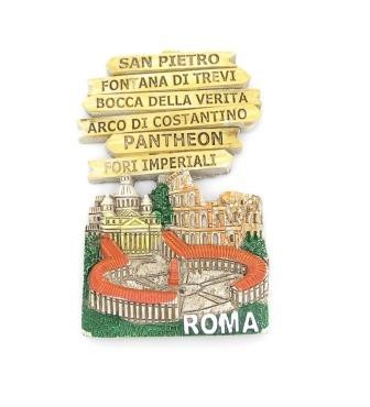 Calamita Frigo Magnete Resina"ROMA SAN PIETRO COLOSSEO INDICAZIONI MONUMENTI" Fridge Magnet Souvenir