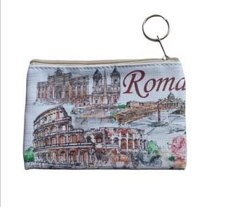 Borsellino Portamonete Souvenir Ricordi Viaggi Roma Italy Con Zip Cerniera