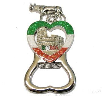 SOUVENIR FROM ITALY APRIBOTTIGLIA IN METALLO CROMATO ROMA LUPA COLOSSEO