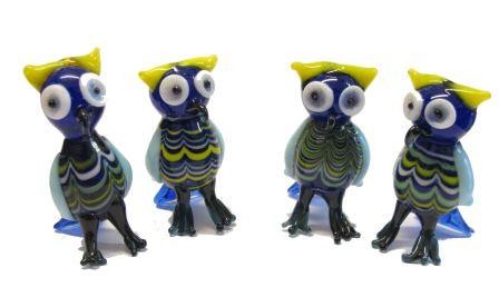 SET 4 GUFI GUFETTI IN VETRO LAVORATO A MANO IDEA REGALO BOMBONIERE PORTAFORTUNA