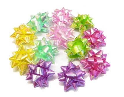 12 Fiocchi Nastro Stella Regalo Coccarde Multicolor con Adesivo 3cm Natale 
