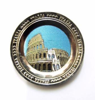Calamita Frigo Magnete "ROMA COLOSSEO PIATTO";Metal Fridge Magnet Souvenir Italy