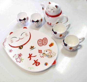 KIT TEIERA GATTO "MONEYMAO" "MANEKI NEKO" IN CERAMICA