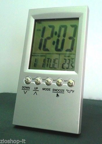 Mini Sveglia Diglitale LCD da Viaggio Ultra Slim con Termometro & Snooze