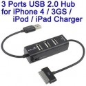 USB 2.0 HUB 3 PORTE E CONNETTORE IPHONE,IPAD SINCRO E CHARGER, CARICA - DATA