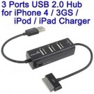 USB 2.0 HUB 3 PORTE E CONNETTORE IPHONE,IPAD SINCRO E CHARGER, CARICA - DATA