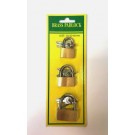 SET DI TRE LUCCHETTI PER VALIGIE ARMADIETTI CASSETTI ETC:18-21-25mm;BRASS PADLOCK