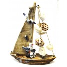 BARCA A VELA ARTIGIANALE IN LEGNO RESINA  TELA E CONCHIGLIE 