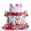 Maneki Neko SALVADANAIO GATTO PORTAFORTUNA PROSPERITA' IN CERAMICA BIANCA DIPINTA A MANO