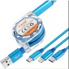 Cavo Ricarica Retrattile 3 IN 1 Micro USB,lightning e Type-C 1Mt 2A