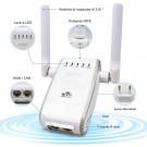 WiFi Wireless Ripetitore Router 300Mbit/s 2.4GHz Range Extender con 2 Antenne Esterne
