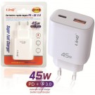 Caricatore Ricarica Rapida Smartphone USB-C PD+QC 45W + USB QC 3.0 LinQ AC4538 