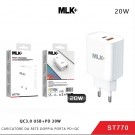 MLK+ FAST CHARGER CARICATOE DA RETE DOPPIA PORTA QC3.0 USB +PD DA 20W ST770 