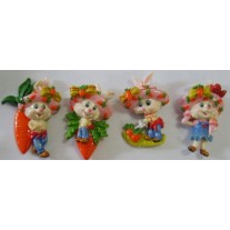 Calamita Magnete Frigo Resina CONIGLIETTI & CAROTE ; FRIDGE MAGNETS RABBITS CARROTS