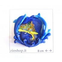 Calamita Magnete Frigo Fridge Magnets PAESAGGIO MARE CON DOPPIO DELFINI SU ONDA