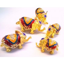 FAMIGLIA 5 ELEMENTI ELEFANTI CLOISONNE PORTAGIOIE PORTAFORTUNA