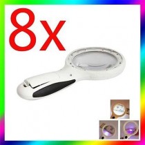 LENTE DI INGRANDIMENTO CON 8 LED RAGGIO UV CONTROLLO SOLDI FALSI LAMPADA TORCIA