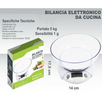 Elettrodomestico Bilancia Alimentare Digitale Lcd Tasto Tara Pesa Da 1Gr A 5Kg  con Ciotola