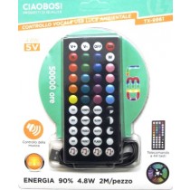 STRISCIA LED RGB USB 2MT TELECOMANDO 44 TASTI CON AUDIO CONTROL