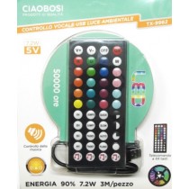STRISCIA LED RGB USB 3MT TELECOMANDO 44 TASTI CON AUDIO CONTROL