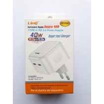 Caricatore doppio PD 3.0 40W Caricabatterie Universale Rapido presa Type-C 20W+20W