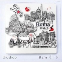 Calamita Magnete Souvenir Roma "Love Roma" in Resina Alto-Basso Rilievo San Pietro, Fontana di Trevi, Colosseo, la Botticella Romana. Effetto 3D.