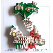 Calamita Magnete Souvenir Italia - Le Bellezze Italiane in Tricolore in Resina Alto-Basso Rilievo. Effetto 3D.