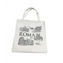 Borsa Shopper Tote Bag in Tela Cerniere Tasca Interna Souvenir Roma Italia